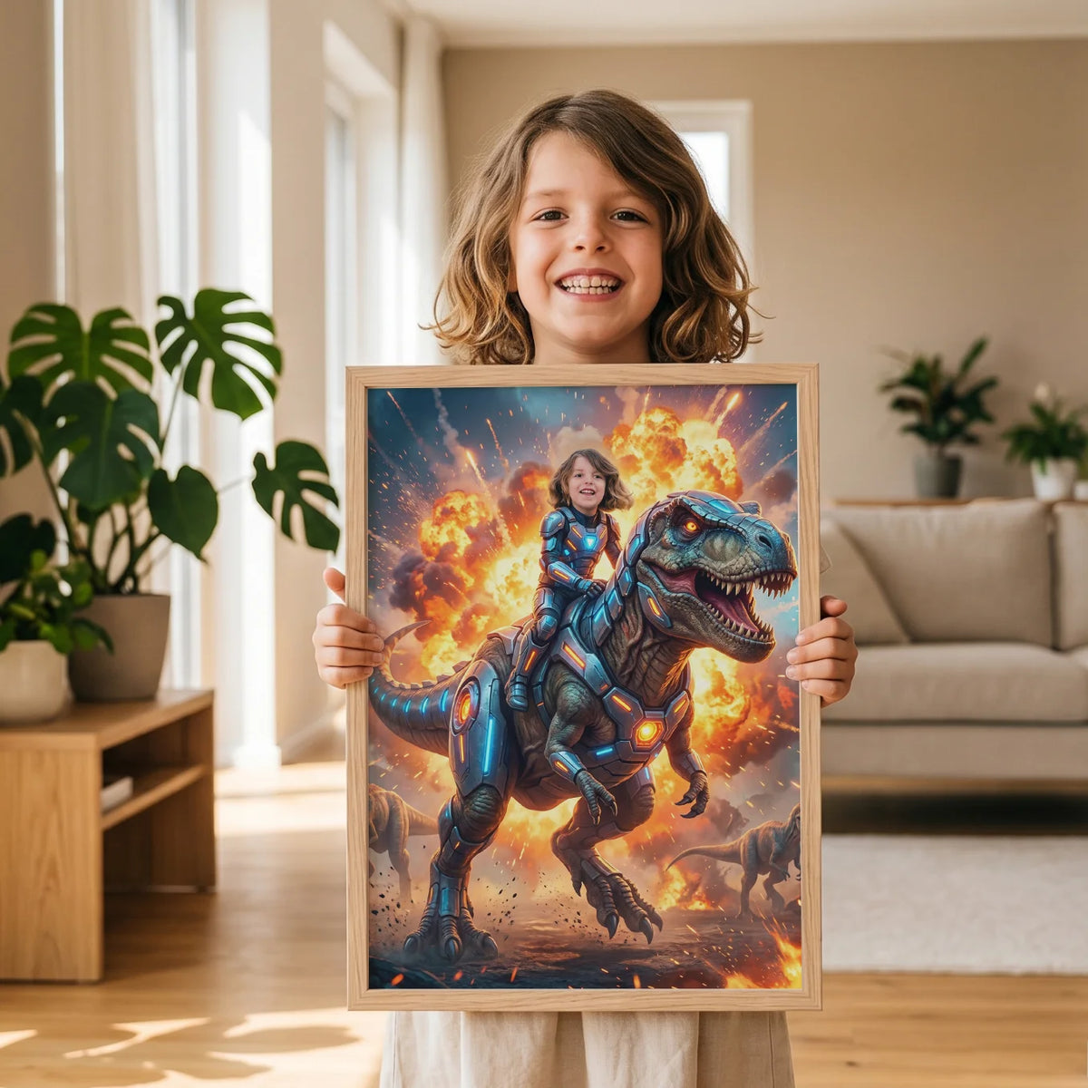 Personalized Kids Poster "T-Rex Rider" — View 3