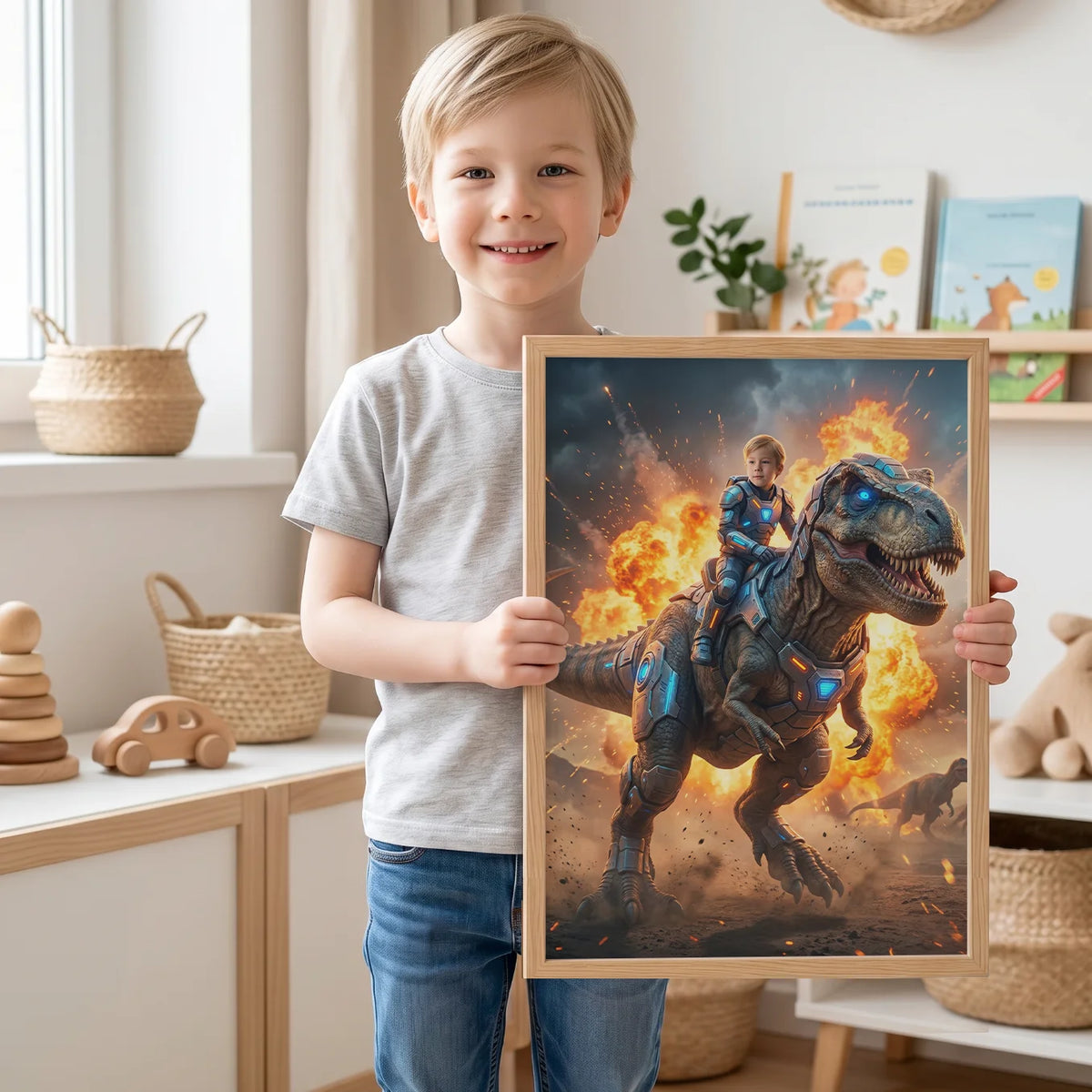 Personalized Kids Poster "T-Rex Rider" — View 5