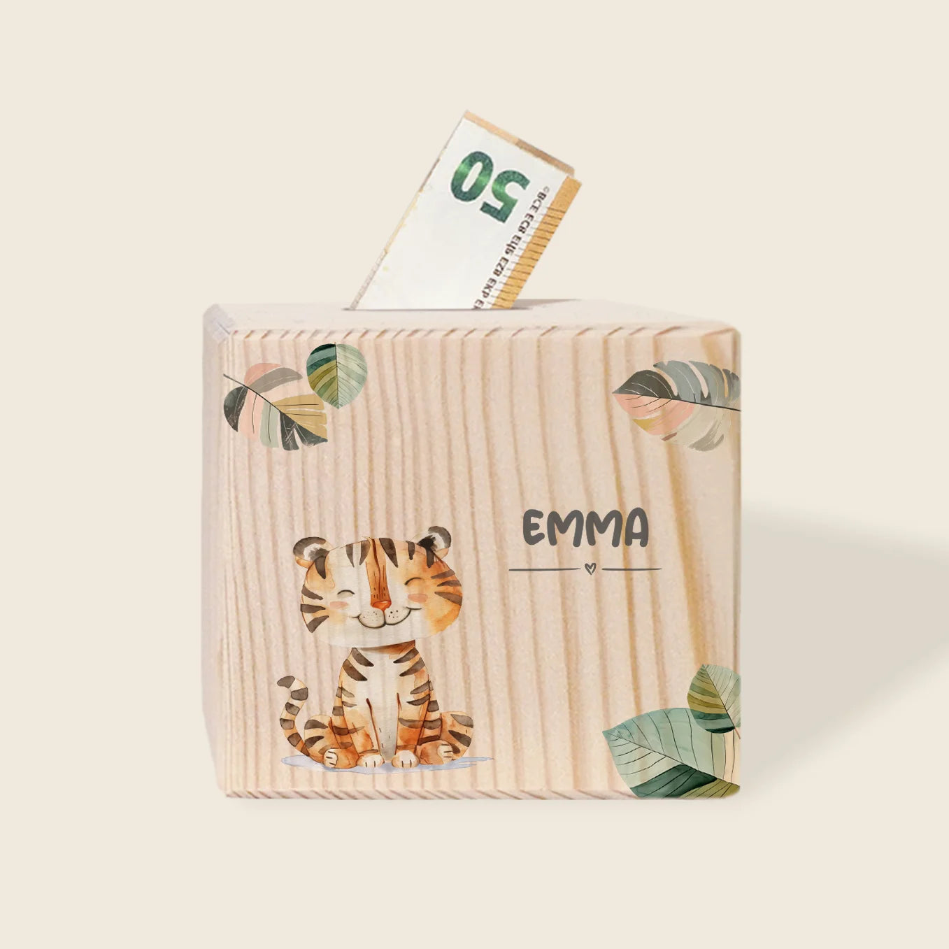 Personalized wooden money box "Wish animal"