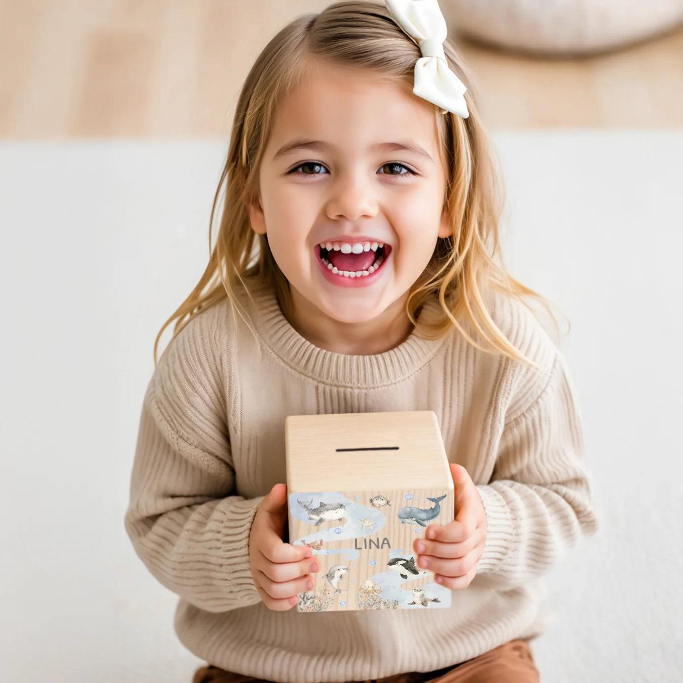 Personalized wooden money box "Ocean"