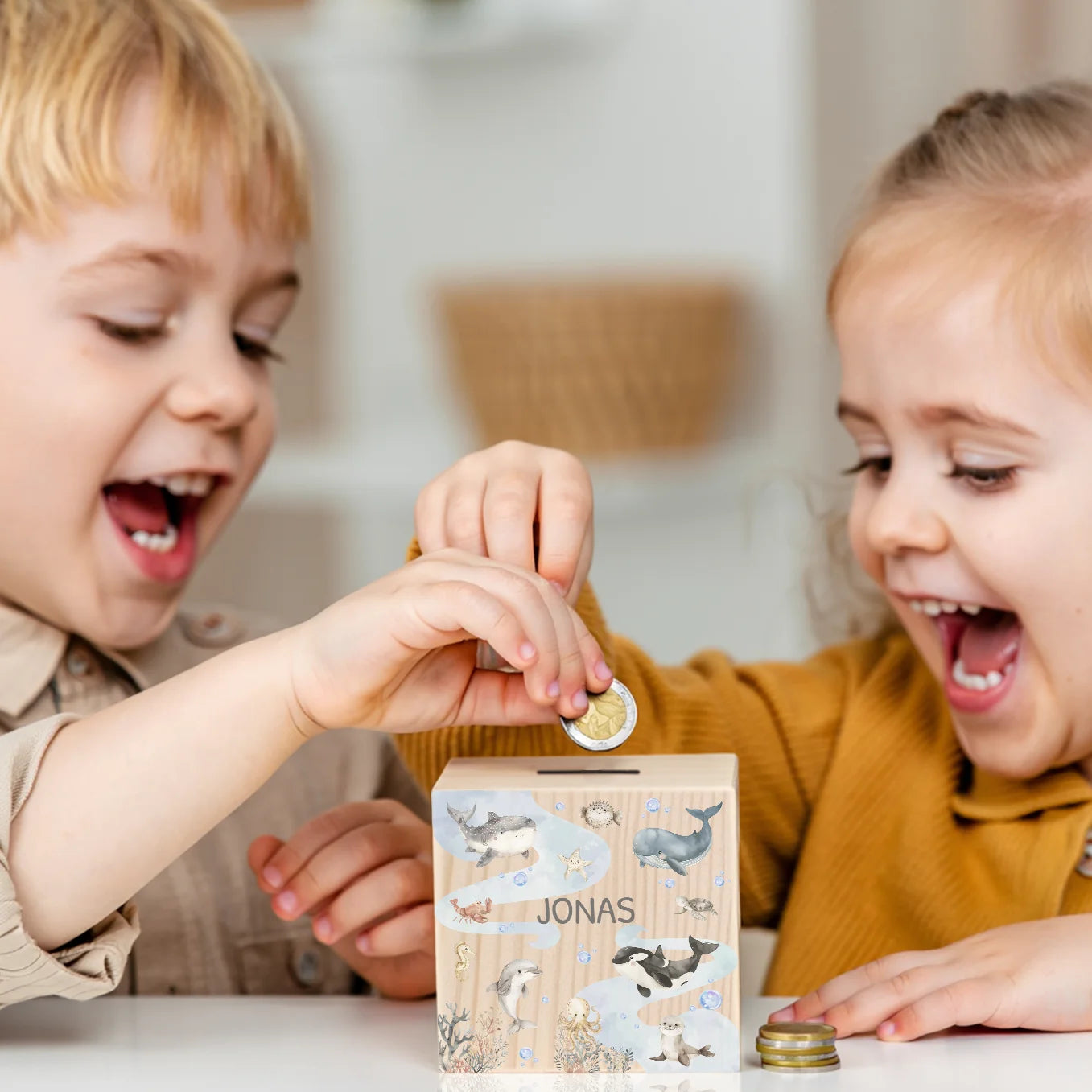 Personalized wooden money box "Ocean"