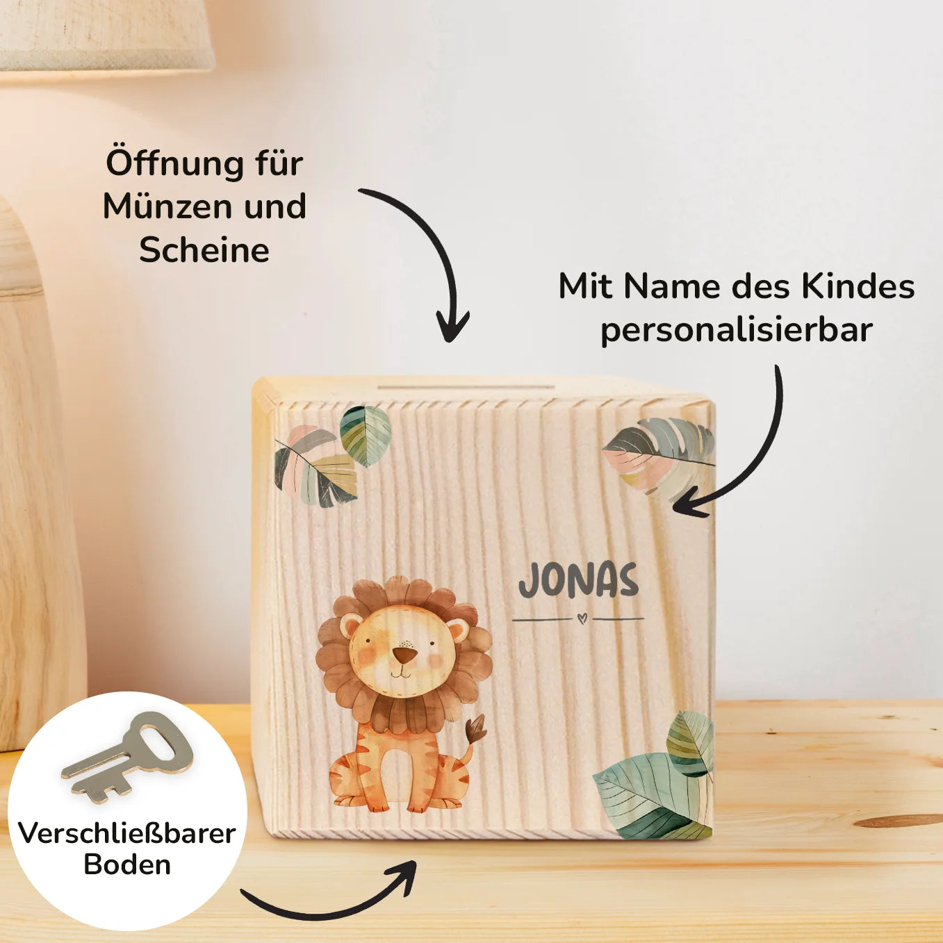 Personalized wooden money box "Wish animal"