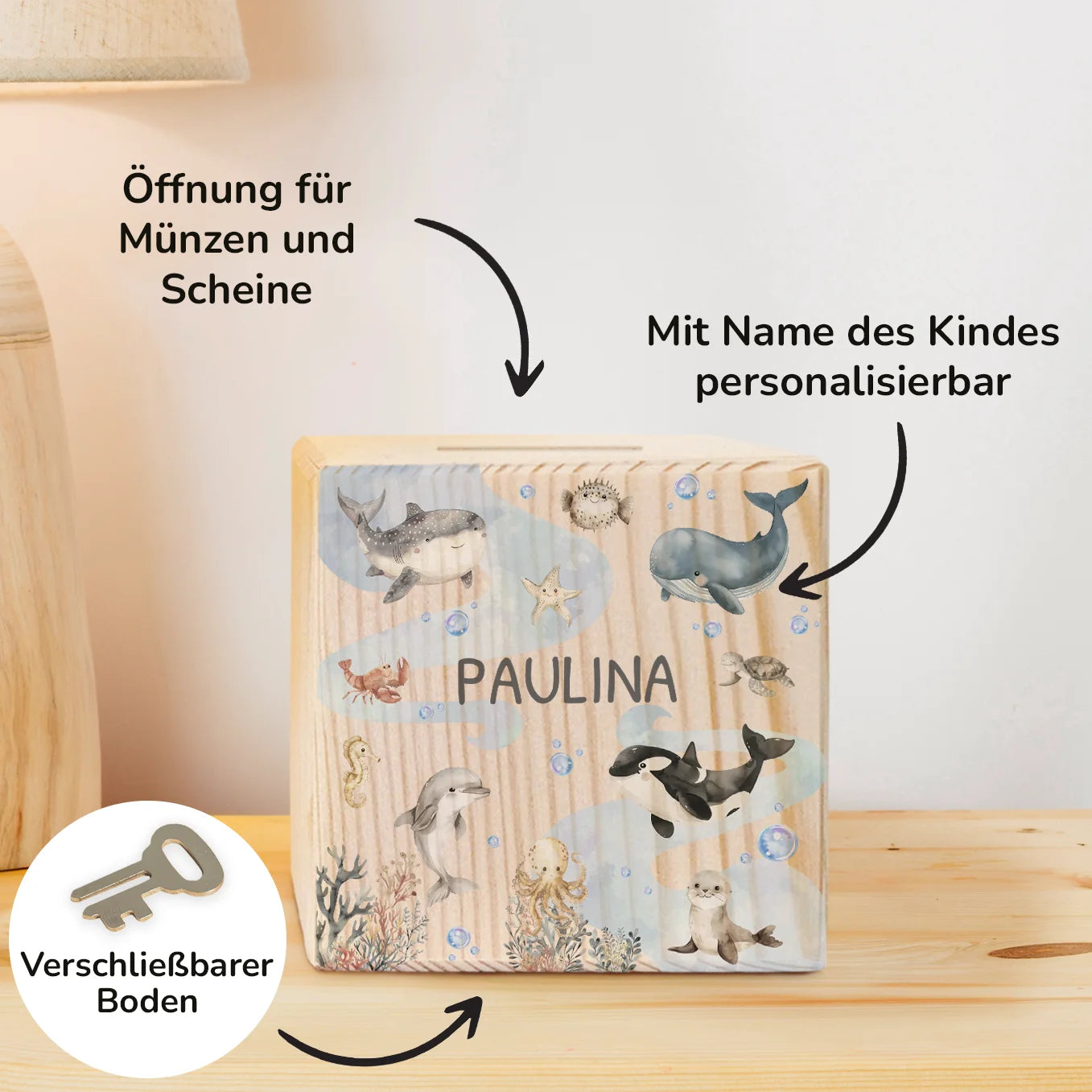 Personalized wooden money box "Ocean"