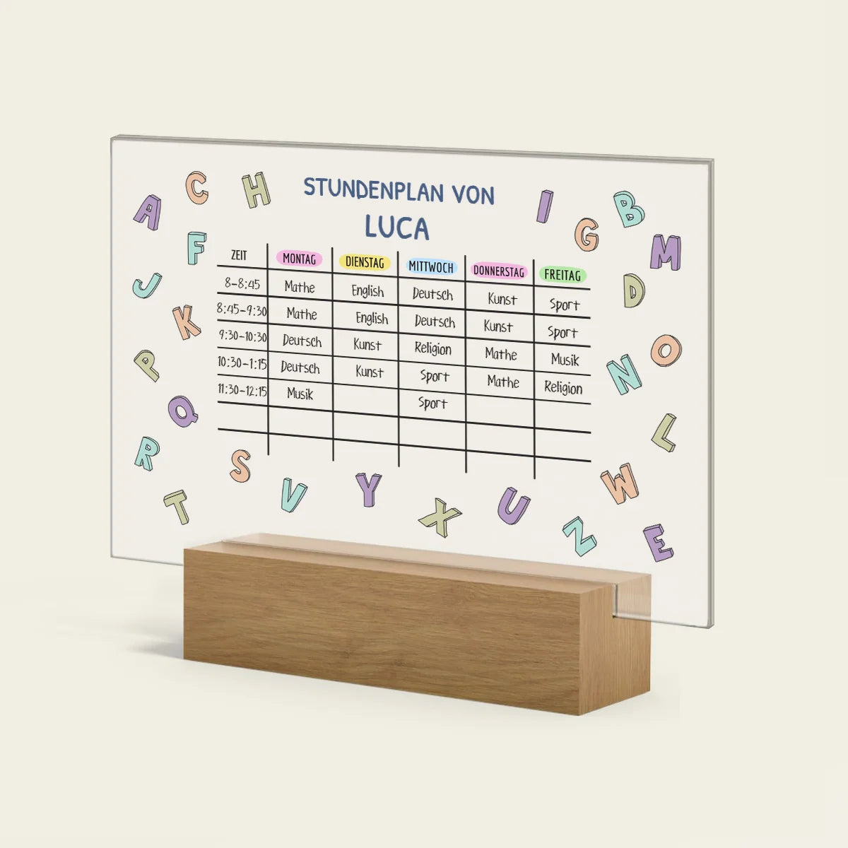 Personalisiertes Acrylglas "Stundenplan" 
