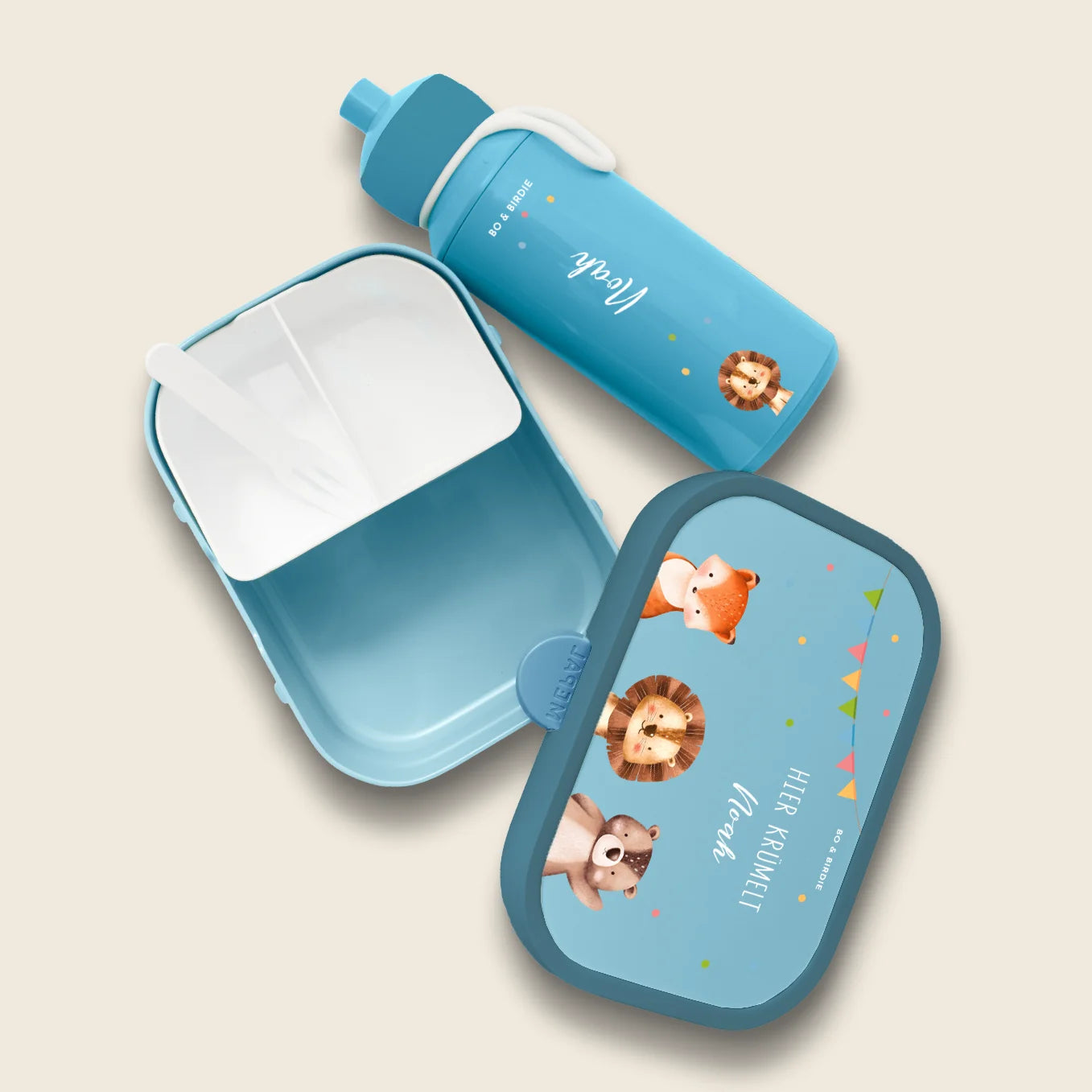 Set: Personalisierte Mepal Brotdose & Trinkflasche "Konfetti" Bo & Birdie