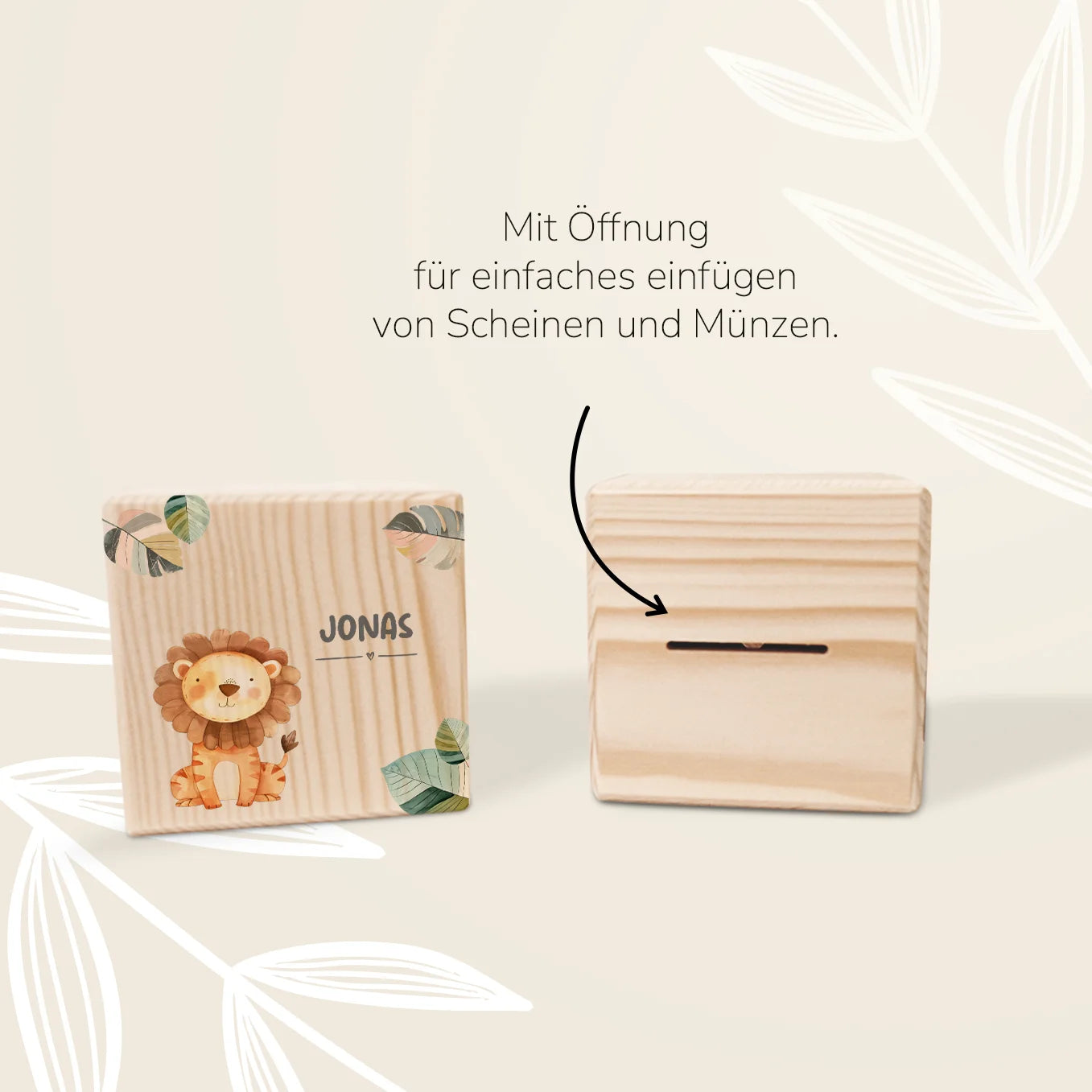 Personalized wooden money box "Wish animal"