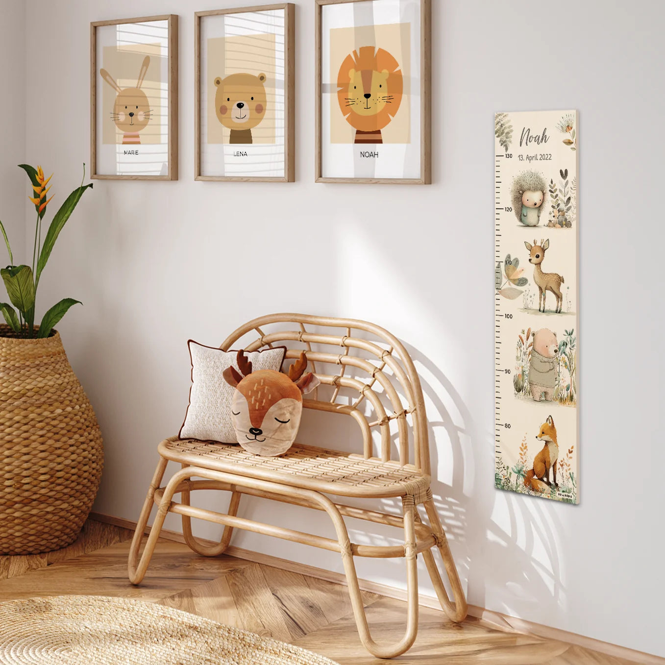 Personalisierte Messlatte "Aquarell Tiere im Wald"