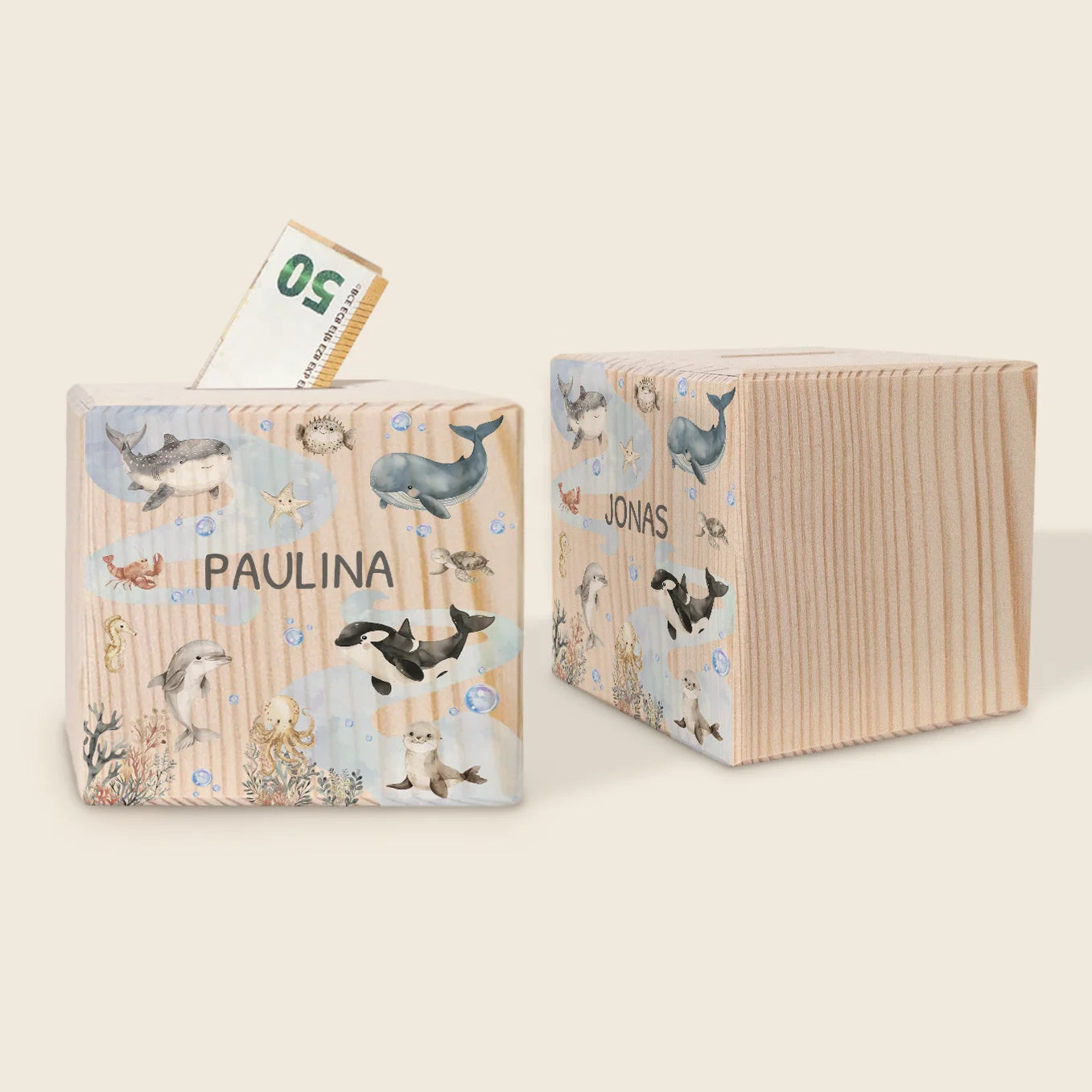 Personalized wooden money box "Ocean"