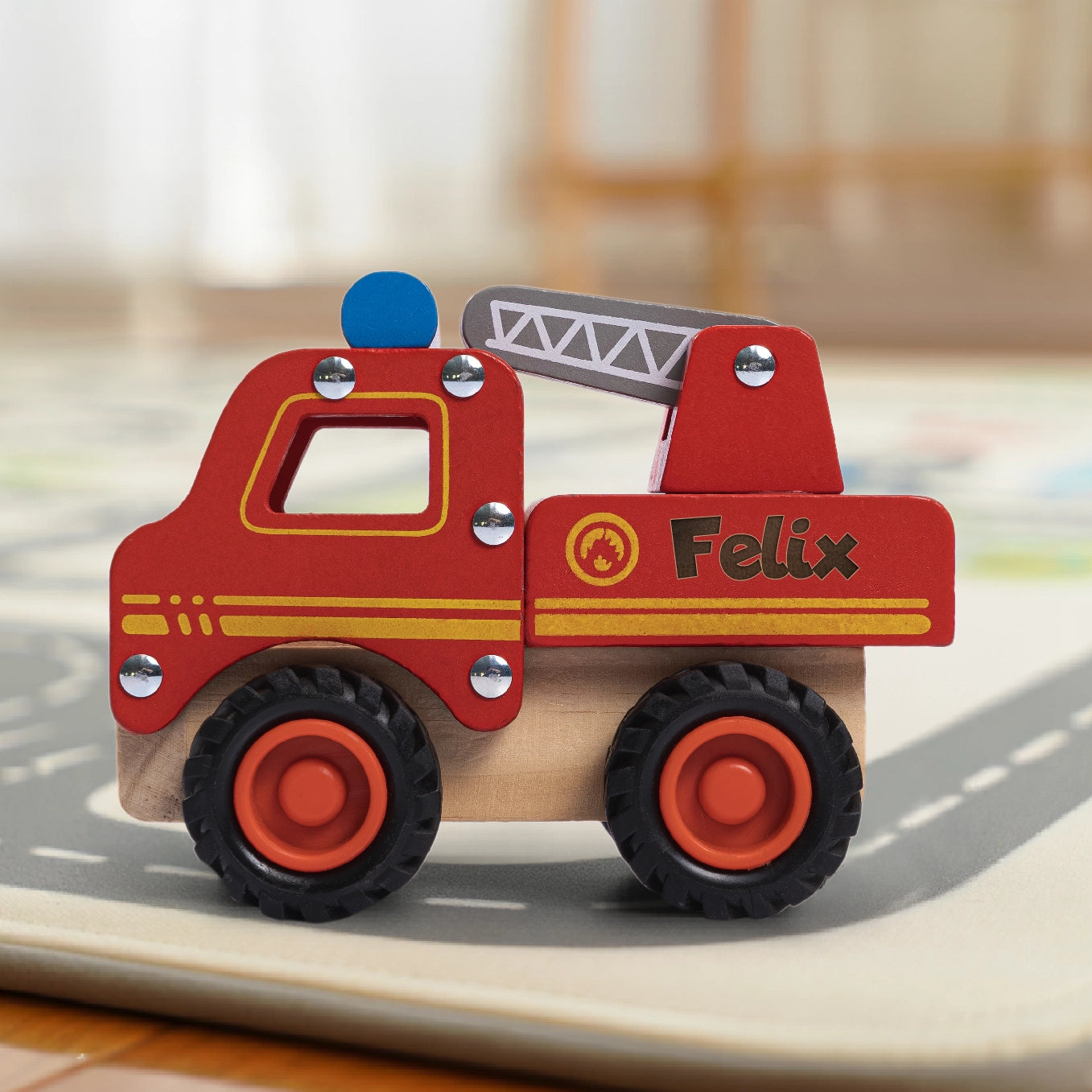 Personalisiertes Holzspielzeug Feuerwehrauto