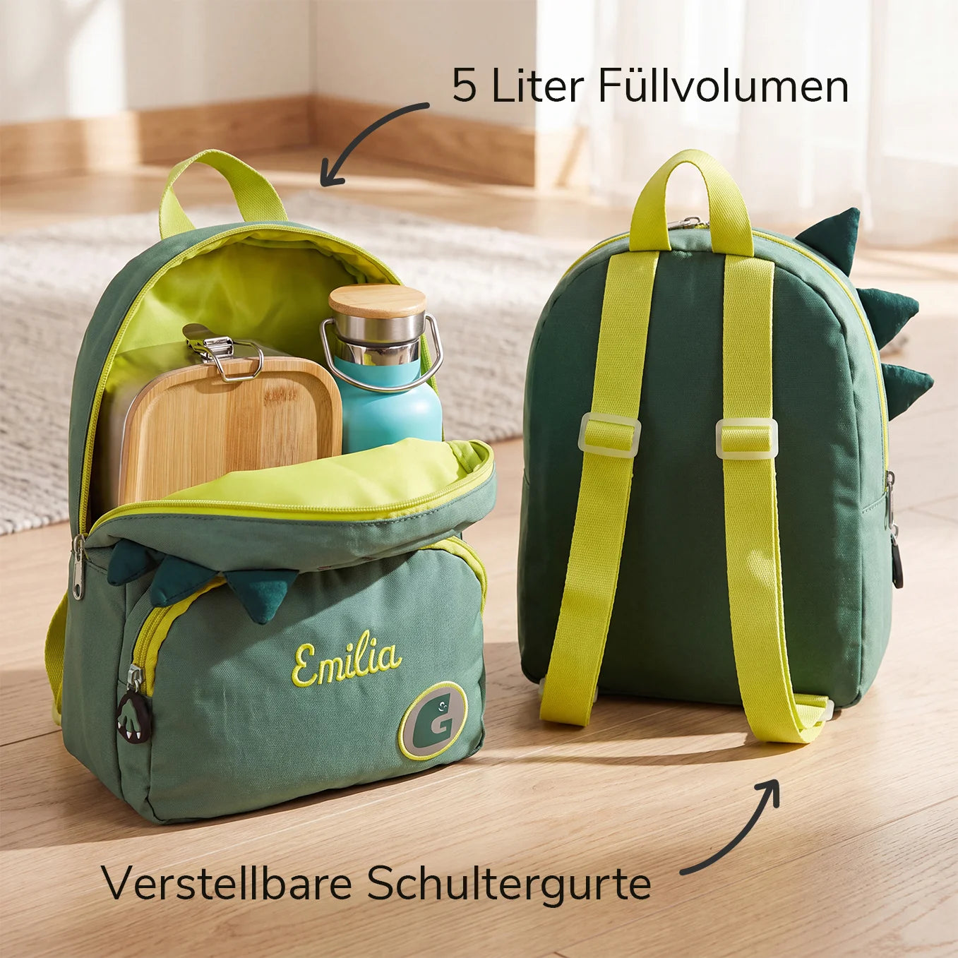 Personalisierter Kinderrucksack "Dino" mit Stick