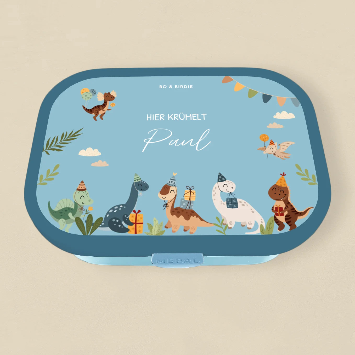 Personalisierte Mepal Brotdose "Dino Party" Bo & Birdie