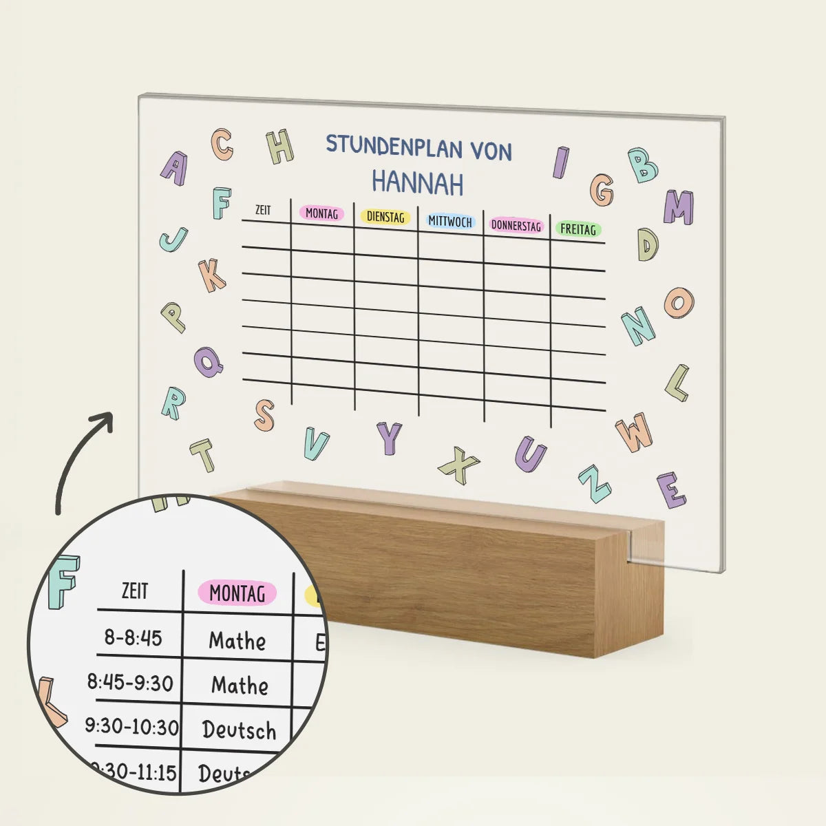 Personalisiertes Acrylglas "Stundenplan" 