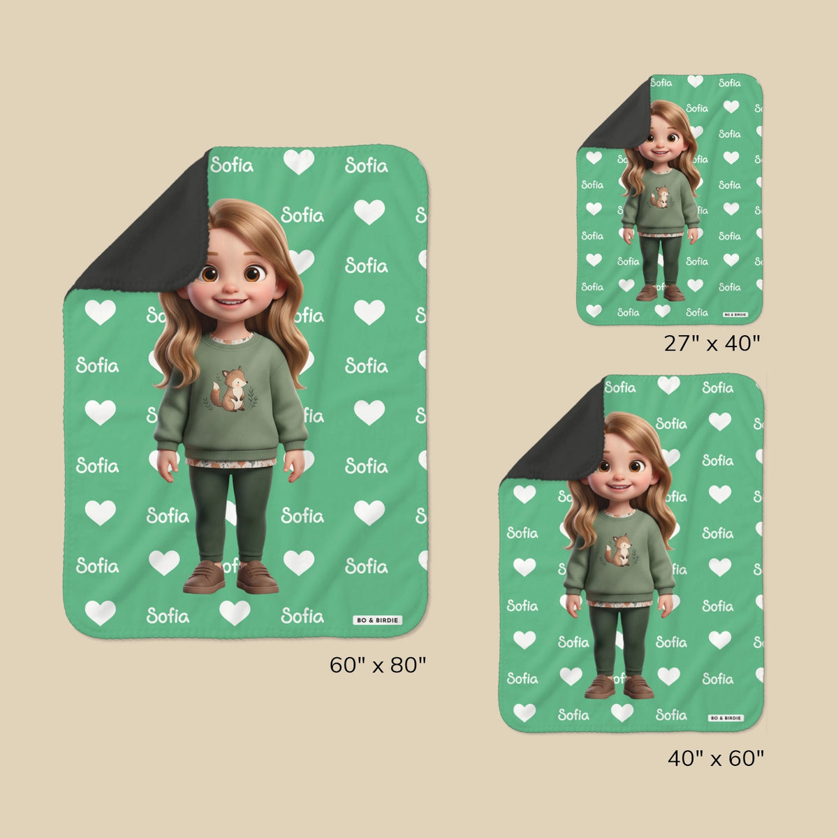 Cartoon Character blanket sizes: 27" x 40", 40" x 60" and 60" x 80"