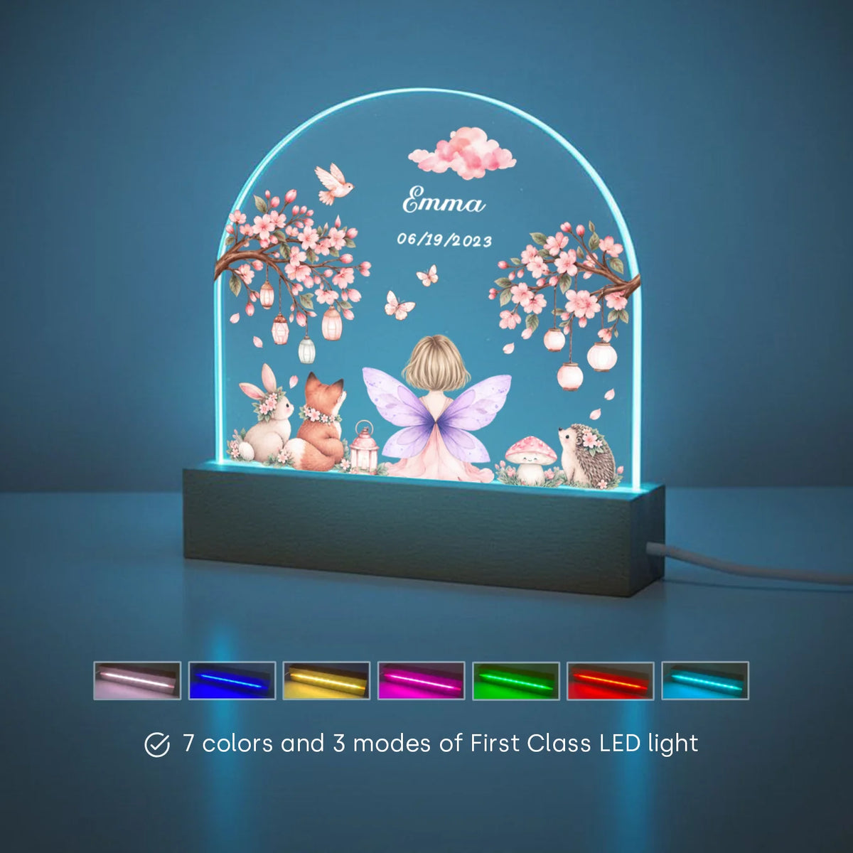 Fairy night light shining in blue: 7 LED colors and 3 light modes