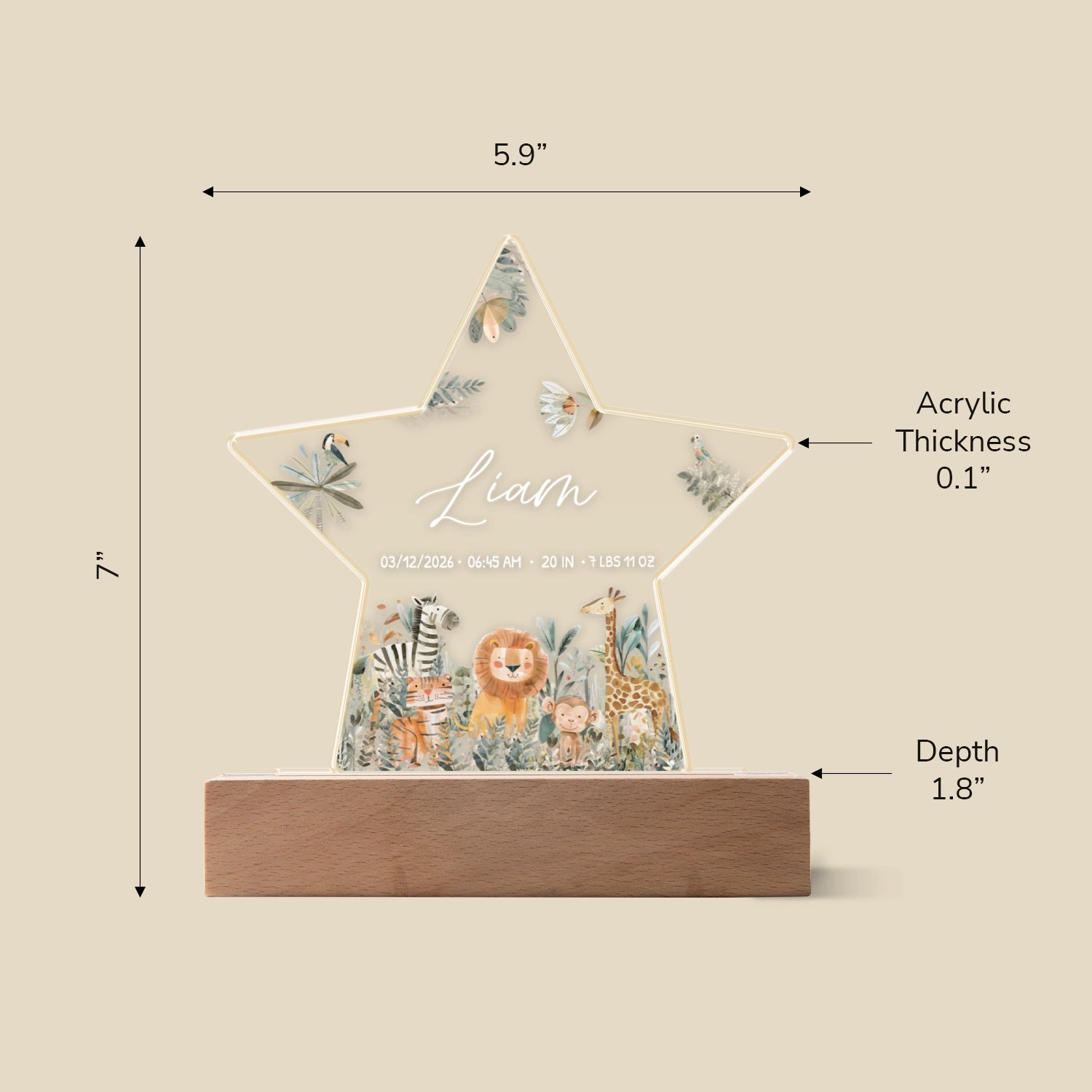 Personalized Star Nightlight "Safari Animals"